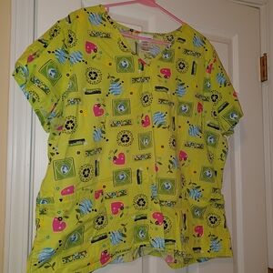 Vintage Scrubstar Lime Green Scrub Top with Earth Day Designs
